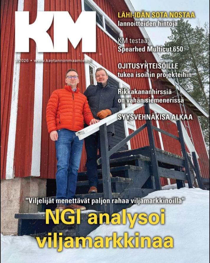 Maaliskuun numeron kannessa ovat Suomen ensimmäiset viljamarkkina-analyytikot. Nordic Grain Intelligence Oy (NGI) on aloittanut toimintansa ja tuo Suomen viljamarkkinoille puolueettoman, ammattimaisen markkina-analyysipalvelun koko viljaketjulle. Yrityksen perustivat kokeneet viljakaupan ammattilaiset Jouko Korkeamäki ja Antti Ahola, joilla on yhteensä yli 20 vuoden kokemus alalta. Lue heidän haastattelunsa uusimmasta KM:stä. 

Maaliskuun lehti on tuplanumero, eli mukana myös KM Rakennusmaailma.